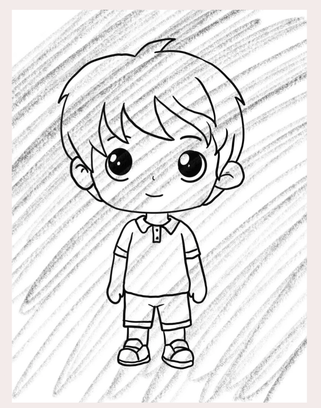 An uncoloured pencil sketch of a boy, waiting to be brought to life